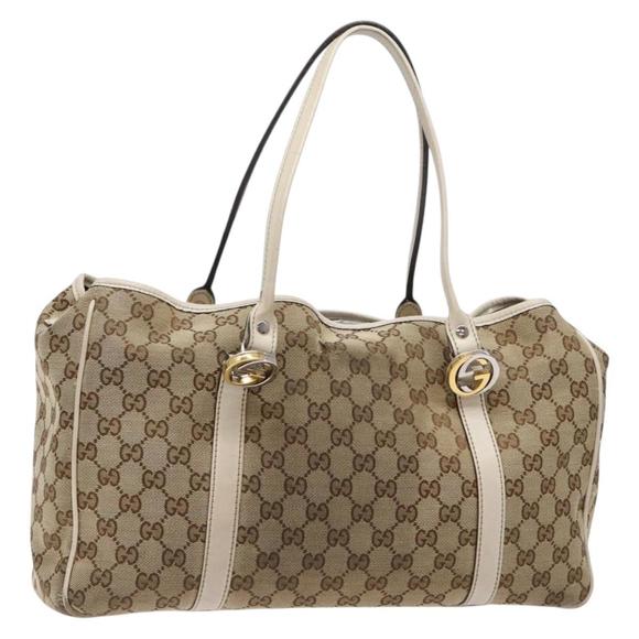 GUCCI GG Canvas Tote Bag Beige Gold 232957 Auth 134674 - Picture 1 of 16